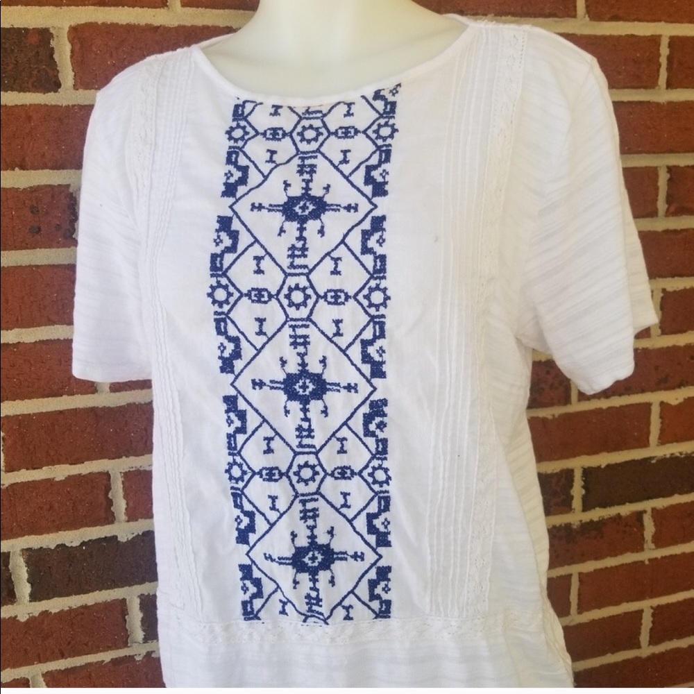 ❤️5 for$20❤️Lucky Brand White and Blue Short Sleeve Tee - Picture 3 of 9